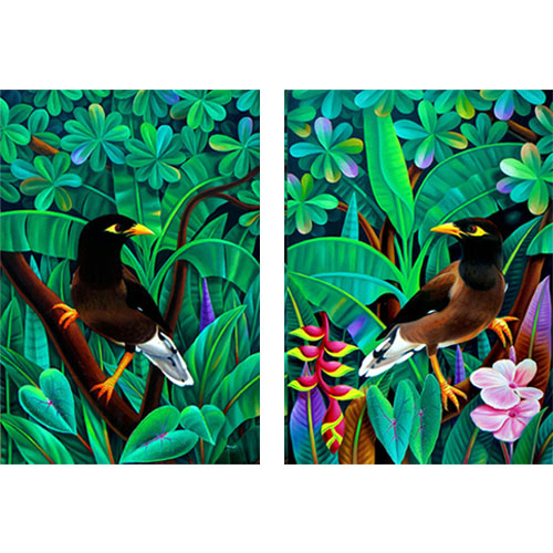 MN24 
Myna Diptych – I & II 	
Oil on Canvas 
36 x 24 inches (Each) 
Unavailable (Can be commissioned)