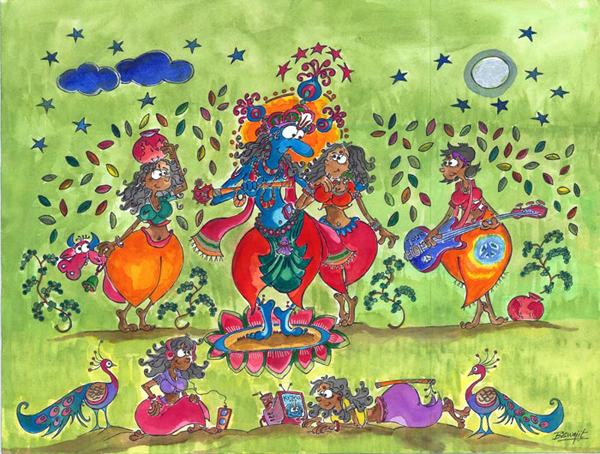 BB22 
Krishna - II 
Watercolor and Ink on paper 
24 x 18 inches 
Available