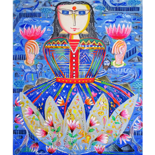 MU33  
Lakshmi - X  
Mixed media on canvas 
36 x 30 inches 
Unavailable (Can be commissioned)