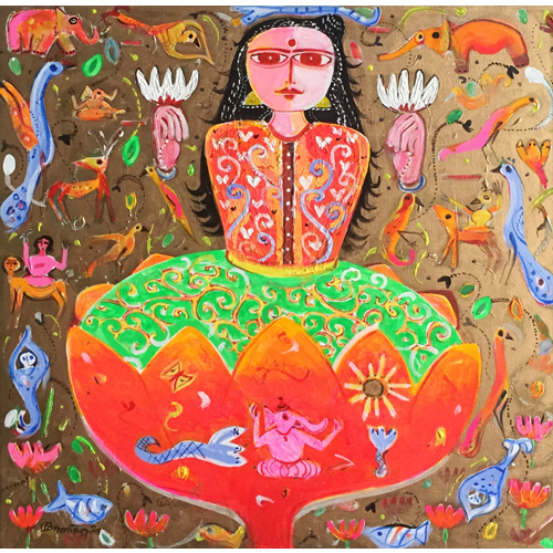MU30 
Lakshmi - VIII 
Mixed media on canvas 
24 x 24 inches 
Unavailable (Can be commissioned)