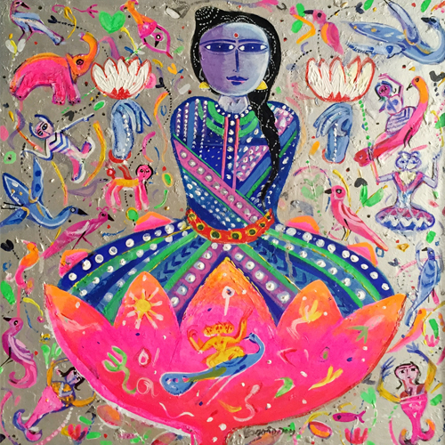 MU31 
Lakshmi - IX 
Mixed media on canvas 
24 x 24 inches 
Unavailable (Can be commissioned)
