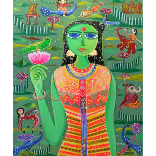 MU34  
Meenakshi - I  
Mixed media on canvas 
36 x 30 inches 
Unavailable (Can be commissioned)