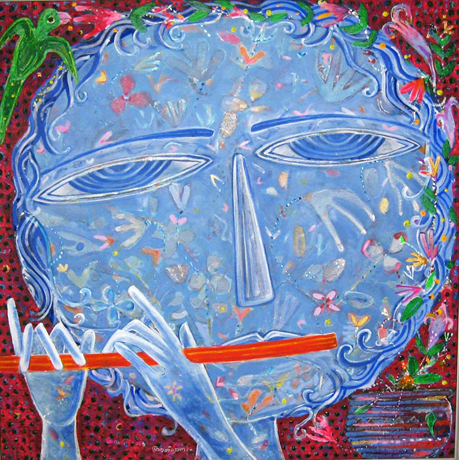 MU05 
Krishna - II 
Mixed media on canvas 
36 x 36 inches 
Unavailable (Can be commissioned)