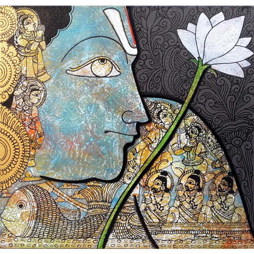 RG09  
Vishnu - III 
Mixed media on canvas 
12 x 12 inches 
Available