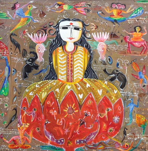 MU09 
Lakshmi - I 
Mixed media on canvas 
30 x 30 inches 
Unavailable (Can be commissioned)