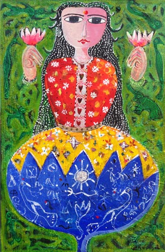 MU11 
Lakshmi - III 
Mixed media on canvas 
30 x 24 inches 
Unavailable (Can be commissioned)
